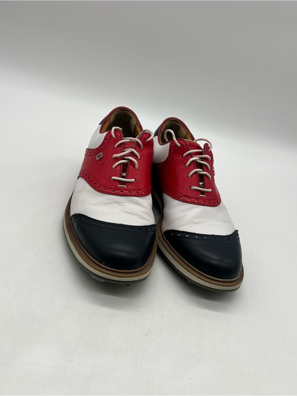 FootJoy DryJoys Premiere WILCOX Men 8.5 White Blue Red USA Flag Golf Shoes